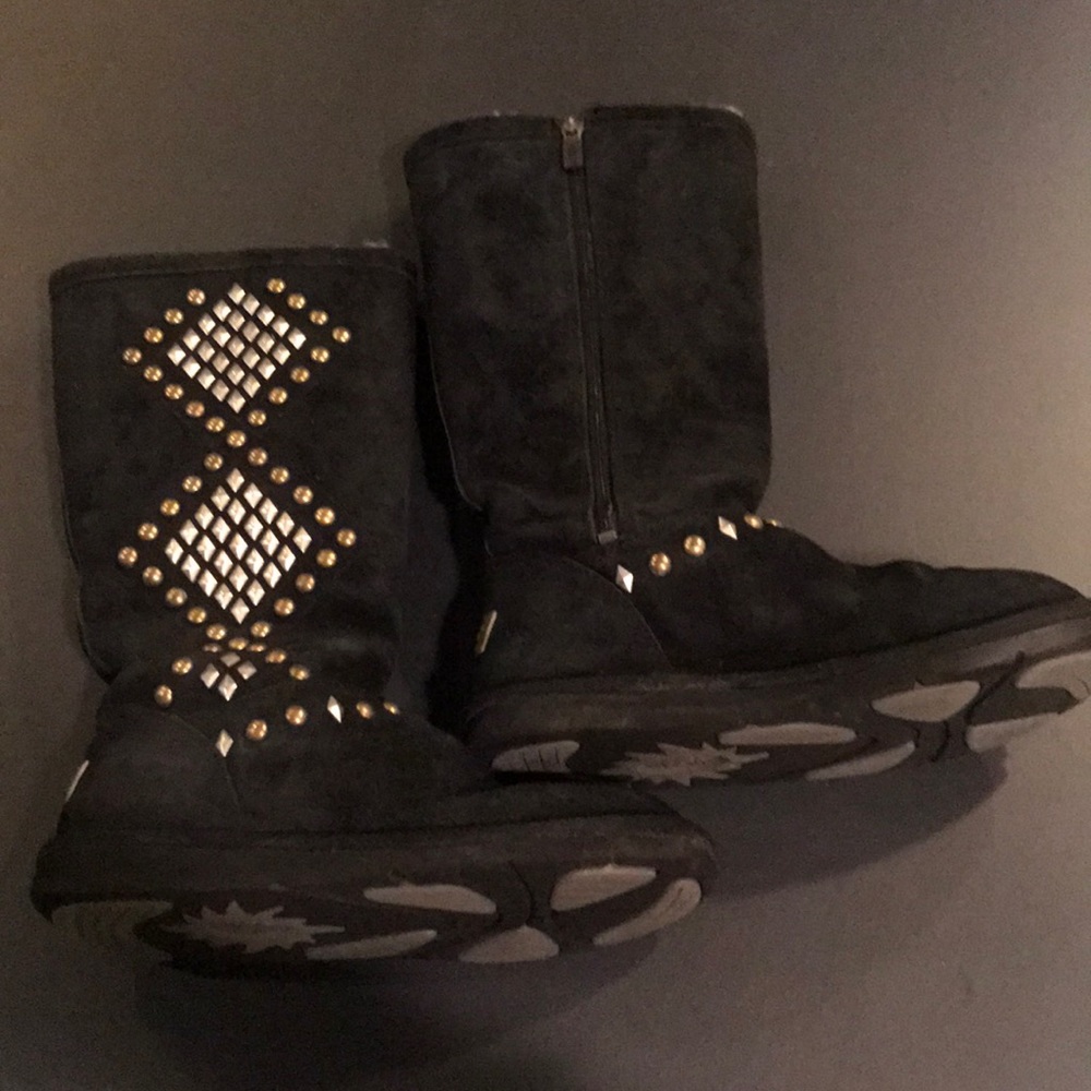 Authentic Blck Tall Ugg Boot W/Gold & Silver Studs